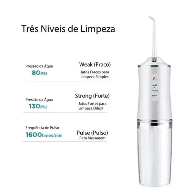 AquaSmile: Irrigador Dental Recarregável de 220ml para Limpeza Bucal Profunda e Portátil